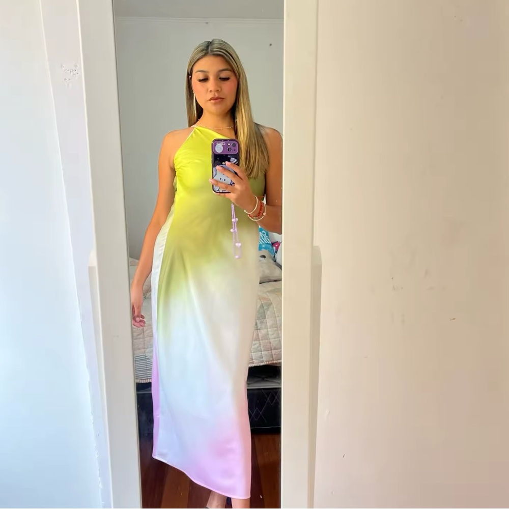ZARA NEW WOMAN ss23 LONG TIE-DYE ASYMMETRIC 3643/361M Elegant Ombre Halter Dress